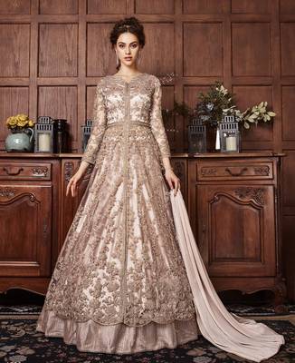 Light-chiku embroidered net Anarkali suit 1