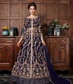 Blue embroidered net salwar