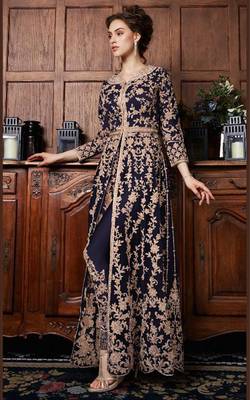 Blue embroidered net salwar 2