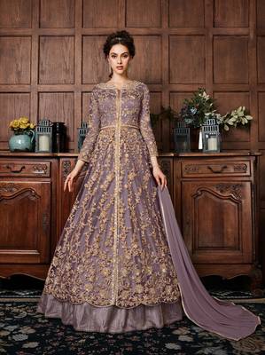 Light-purple embroidered net salwar 1