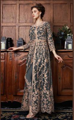 Grey embroidered net salwar 2
