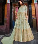 Light-teal embroidered net salwar