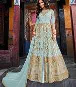 Sky-blue embroidered net salwar