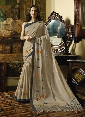 Chiku Embroidered Fancy Fabric Saree With Blouse 1
