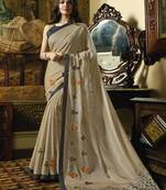 Chiku Embroidered Fancy Fabric Saree With Blouse