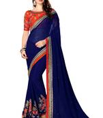 Navy Blue embroidered georgette  Saree With Blouse 