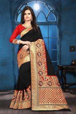 Black woven banarasi saree with blouse 1