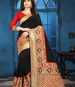 Black woven banarasi saree with blouse