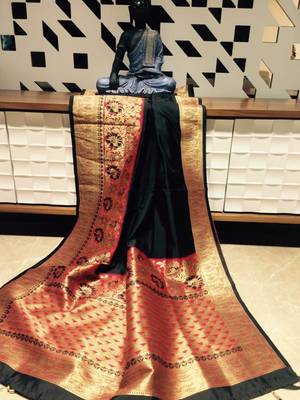 Black woven banarasi saree with blouse 2