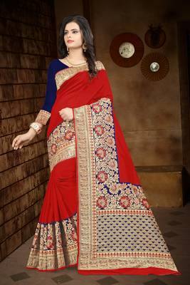 red woven banarasi saree with blouse 1