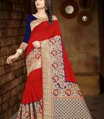red woven banarasi saree with blouse