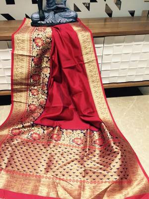 red woven banarasi saree with blouse 2