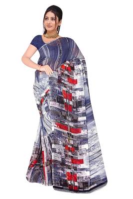 multicolor printed chiffon saree with blouse 1