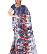 multicolor printed chiffon saree with blouse