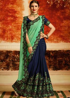Dark Green Printed Faux Georgette Saree With Blouse 1