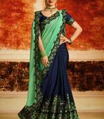 Dark Green Printed Faux Georgette Saree With Blouse