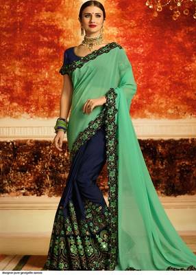 Dark Green Printed Faux Georgette Saree With Blouse 2