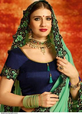 Dark Green Printed Faux Georgette Saree With Blouse 3