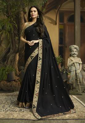 Black embroidered silk saree with blouse 1