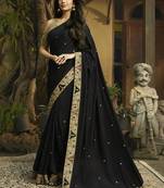 Black embroidered silk saree with blouse