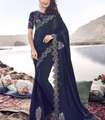 Blue embroidered lycra saree with blouse