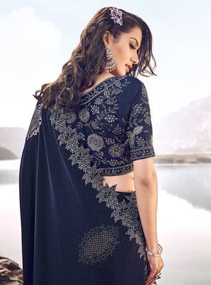 Blue embroidered lycra saree with blouse 3
