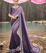 Purple embroidered lycra saree with blouse