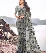 Mehendi embroidered net saree with blouse