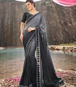 Grey embroidered lycra saree with blouse