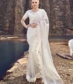 White embroidered net saree with blouse