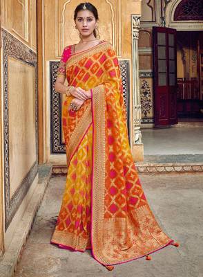 Yellow Woven Banarasi Silk Saree With Blouse 1