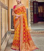 Yellow Woven Banarasi Silk Saree With Blouse