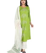 Women's Rayon Embroidery Kurta Palazzo with Dupatta Set, Green