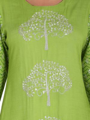 Women's Rayon Embroidery Kurta Palazzo with Dupatta Set, Green 5