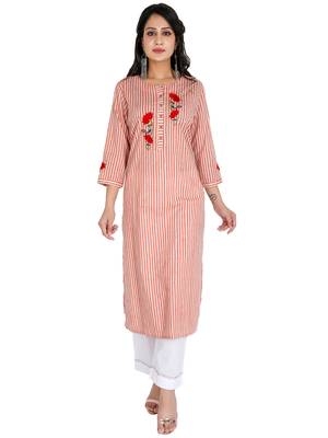 Women's Embroidery Stripes Print with Palazzo Set, Pink 1
