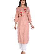 Women's Embroidery Stripes Print with Palazzo Set, Pink