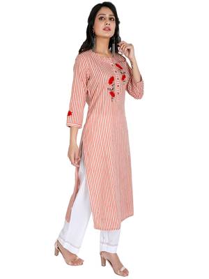 Women's Embroidery Stripes Print with Palazzo Set, Pink 2