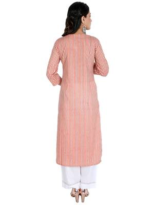 Women's Embroidery Stripes Print with Palazzo Set, Pink 3