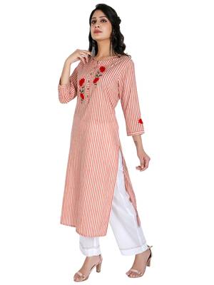 Women's Embroidery Stripes Print with Palazzo Set, Pink 4