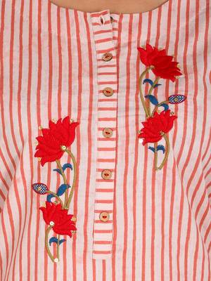 Women's Embroidery Stripes Print with Palazzo Set, Pink 5