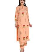 Women's Straight Printed Kurta with Palazzo Set, Peach