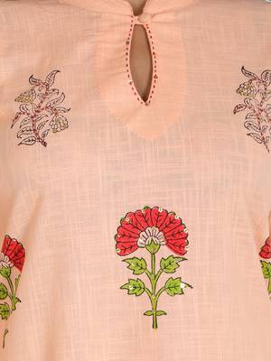 Women's Straight Printed Kurta with Palazzo Set, Peach 5