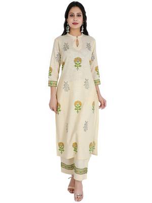 Women's Straight Printed Kurta with Palazzo Set, Yellow 1
