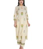 Women's Straight Printed Kurta with Palazzo Set, Yellow