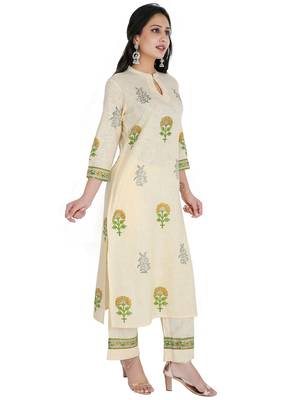 Women's Straight Printed Kurta with Palazzo Set, Yellow 2