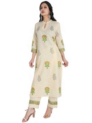 Women's Straight Printed Kurta with Palazzo Set, Yellow 4