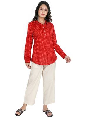 Women's Red Cotton Polka Dot Printed Top 1