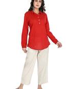 Women's Red Cotton Polka Dot Printed Top