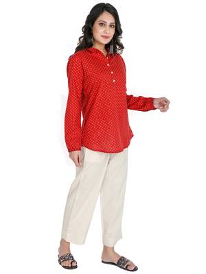 Women's Red Cotton Polka Dot Printed Top 2