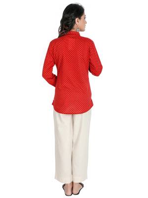 Women's Red Cotton Polka Dot Printed Top 3